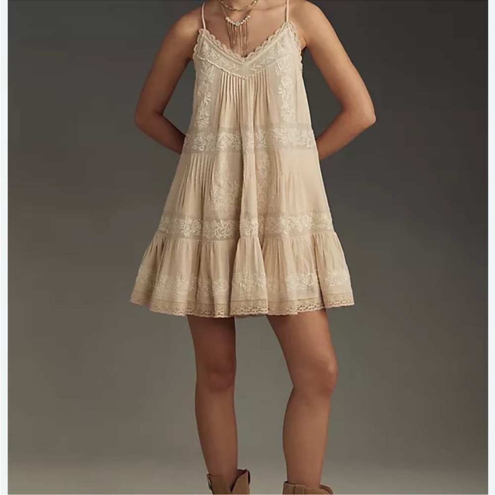 Anthropologie Cream Tiered Ruffled Sundress